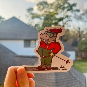 New Dutch Bros Sticker December 2023 Skiing Hippo